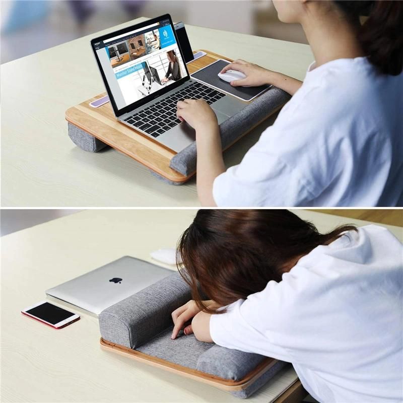 Pillow Cushion Laptop Stand with Bamboo Surface Small Computer Desk