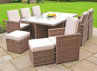 11PCS Cube Rattan Patio Outdoor Dining Chair Table Garden Furniture (GN-8622D)