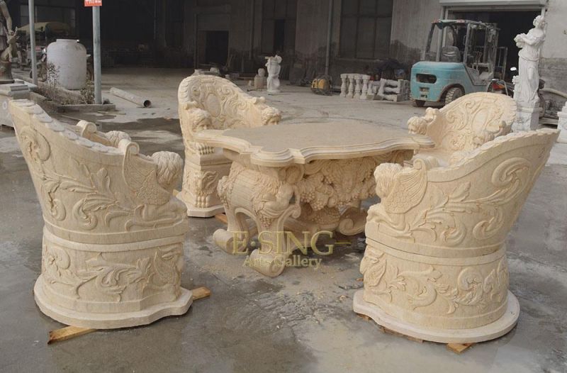 Factory Supplier White Marble Garden Table and Bench Set for Sale