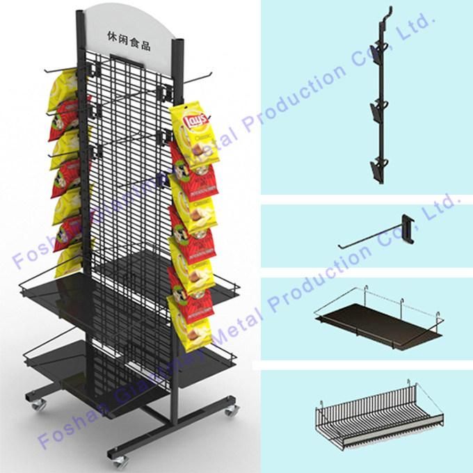 Metal Supermarket Exhibition Storage Shelf Double Sided Hanging Snack Chips Wire Display Rack