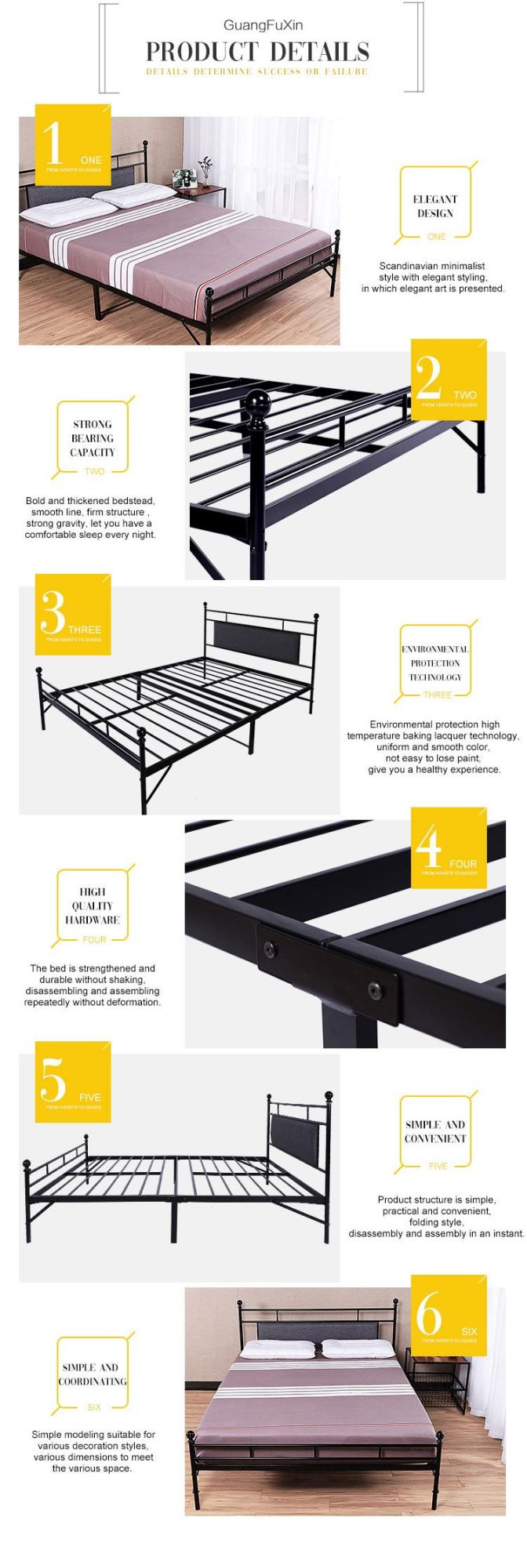 Fashion and Simple Design Single Folding Iron Bed Frame for Sale