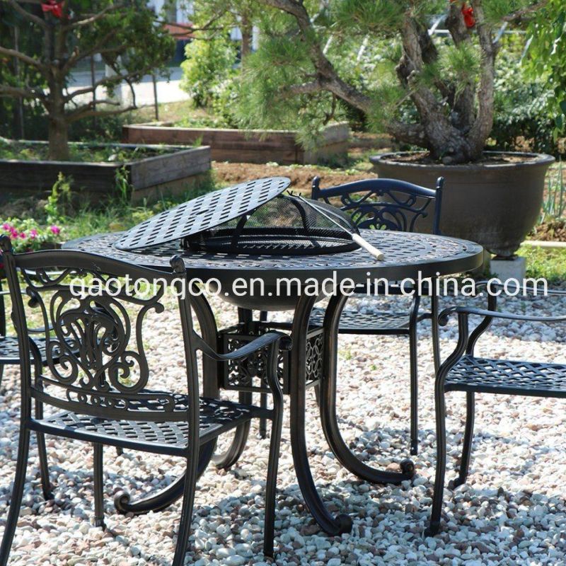 All Weather Outdoor Cast Aluminum Garden Furniture 5-Piece BBQ Table Set in Black