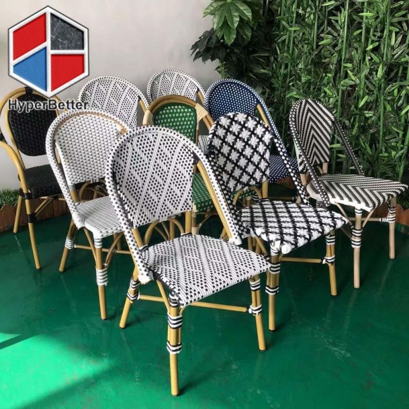 Stacking Patio Dining Chair with Black and White Rattan