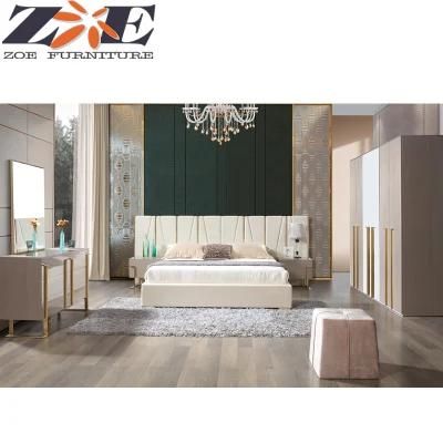 China Foshan Latest Light Luxury Home Bedroom Furniture Beds with Big Headboard