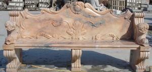 Garden Decoration Stone Carving Pink Marble Bench for Home