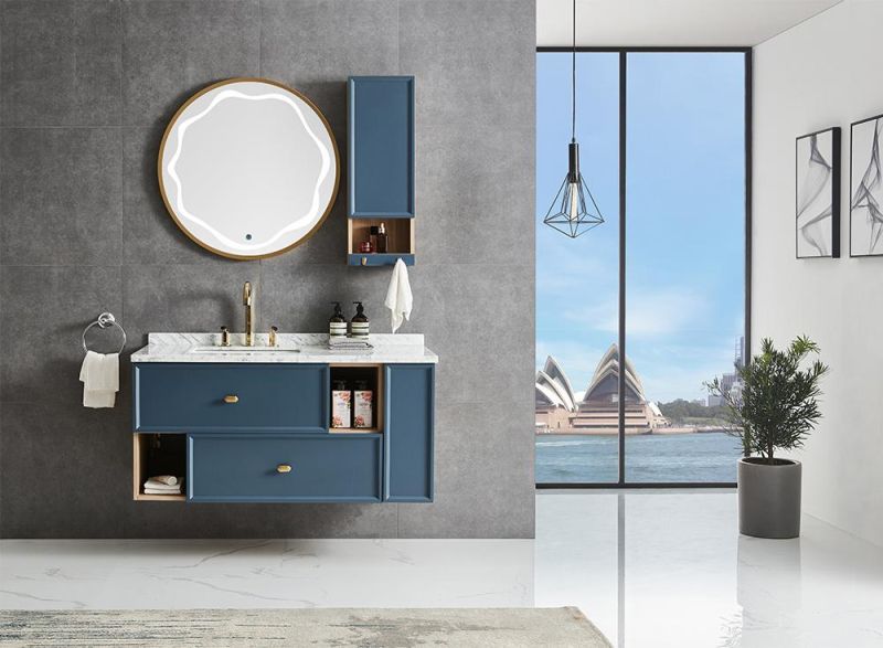 Sydney Series European Modern with Round Mirror Blue Bathroom Vanity