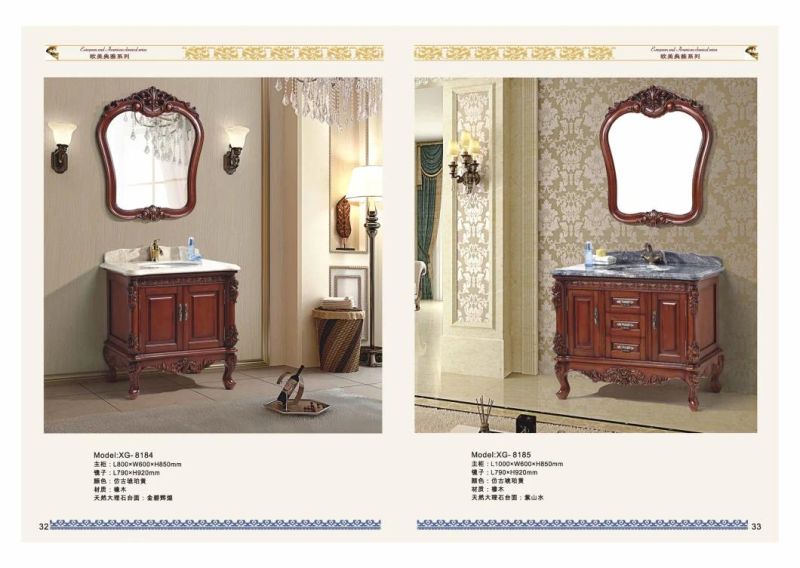 European Classical Style Design Relief Furniture Antique Solid Wood Bathroom Cabinet