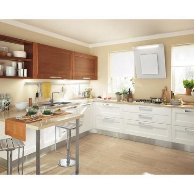Popular White and Wood Grain Laminate Finish Plywood Wood Affordable Solid Wood Shaker Kitchen Cabinet