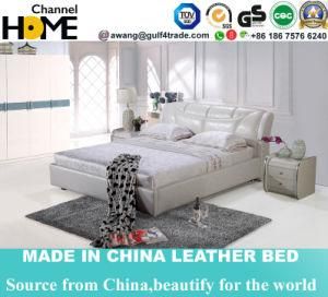 European Luxury Bedroom White Genuine Leather Double Bed (HC230)