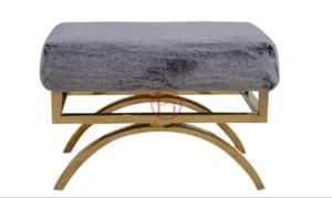 Gold Polished Grey Velvet Ottoman for Living Roomand Hotel Use