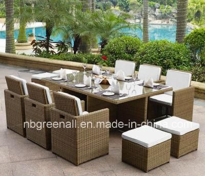 Outdoor Garden Patio Rattan Cube Dining Table Chair Set Restaurant Furniture
