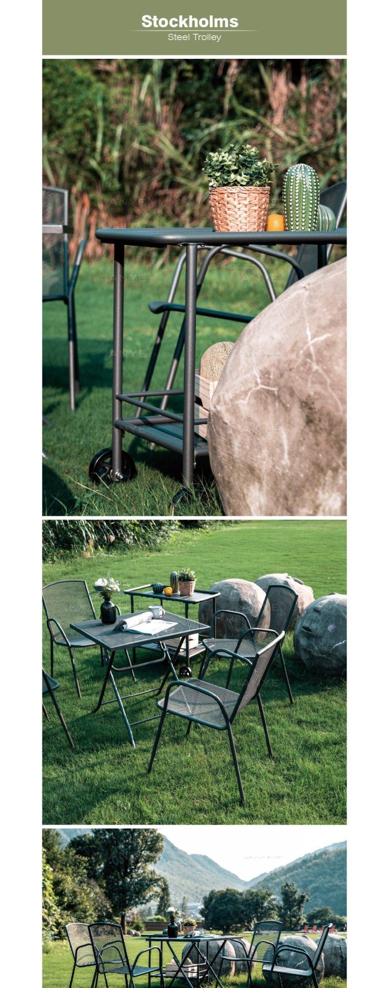 Outdoor Furniture Durable Metal Waterproof Removable Garden Trolley with Wheels