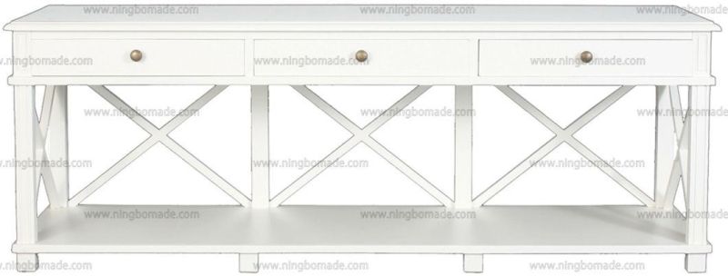 American Style Antique Concise Furniture Villa White/Black/Natural/Brown Long Coffee Table with Three Drawers