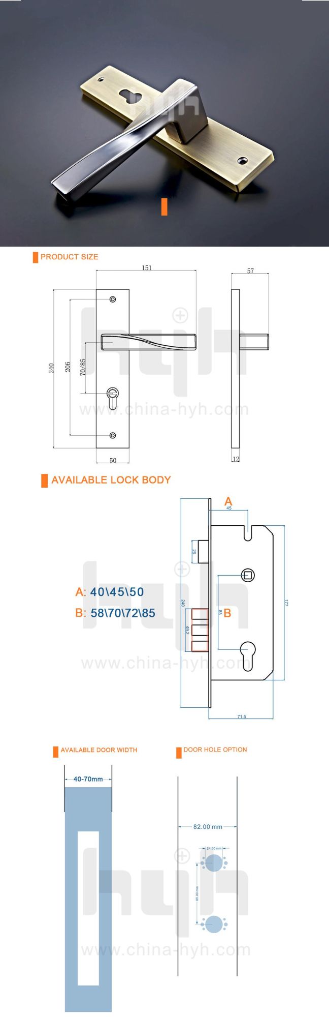 European Standar Washroom Lever Door Lock for Indoor