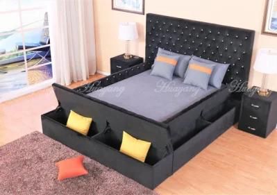 Huayang European Furniture Home Bedroom Leather Bed with Night Stand Bedroom Bed