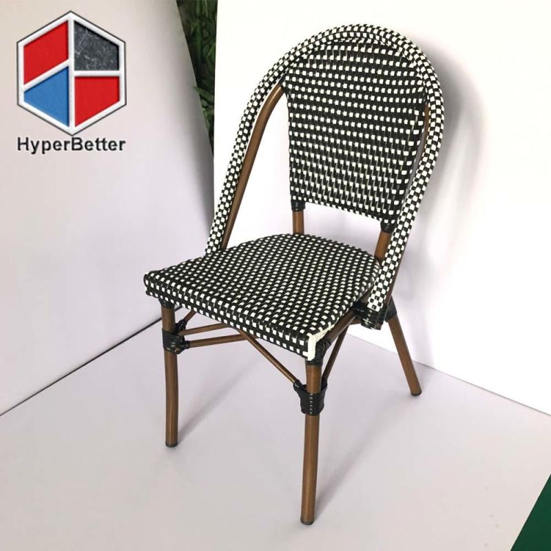 Stacking Patio Dining Chair with Black and White Rattan