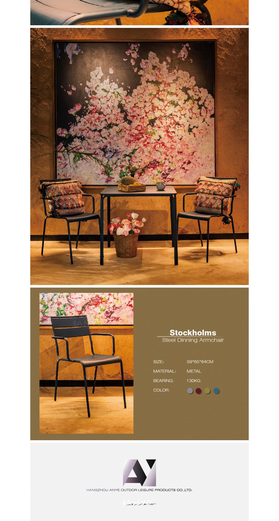 Premium Steel Firm Villa Resort Furniture Modern Design Comfortable Garden Dining Chair Armchair