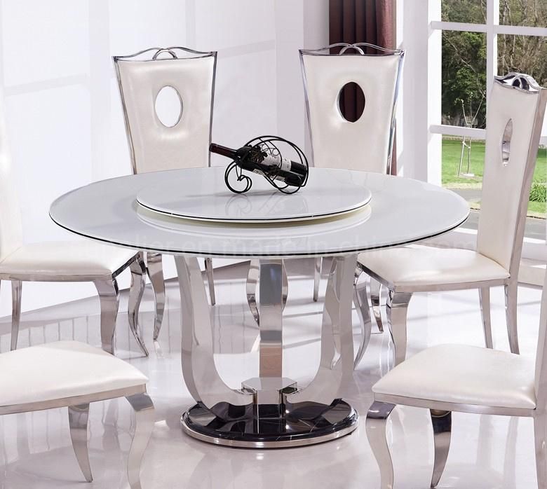 Round Rotating Restaurant Stainless Steel Marble Dining Tables Set