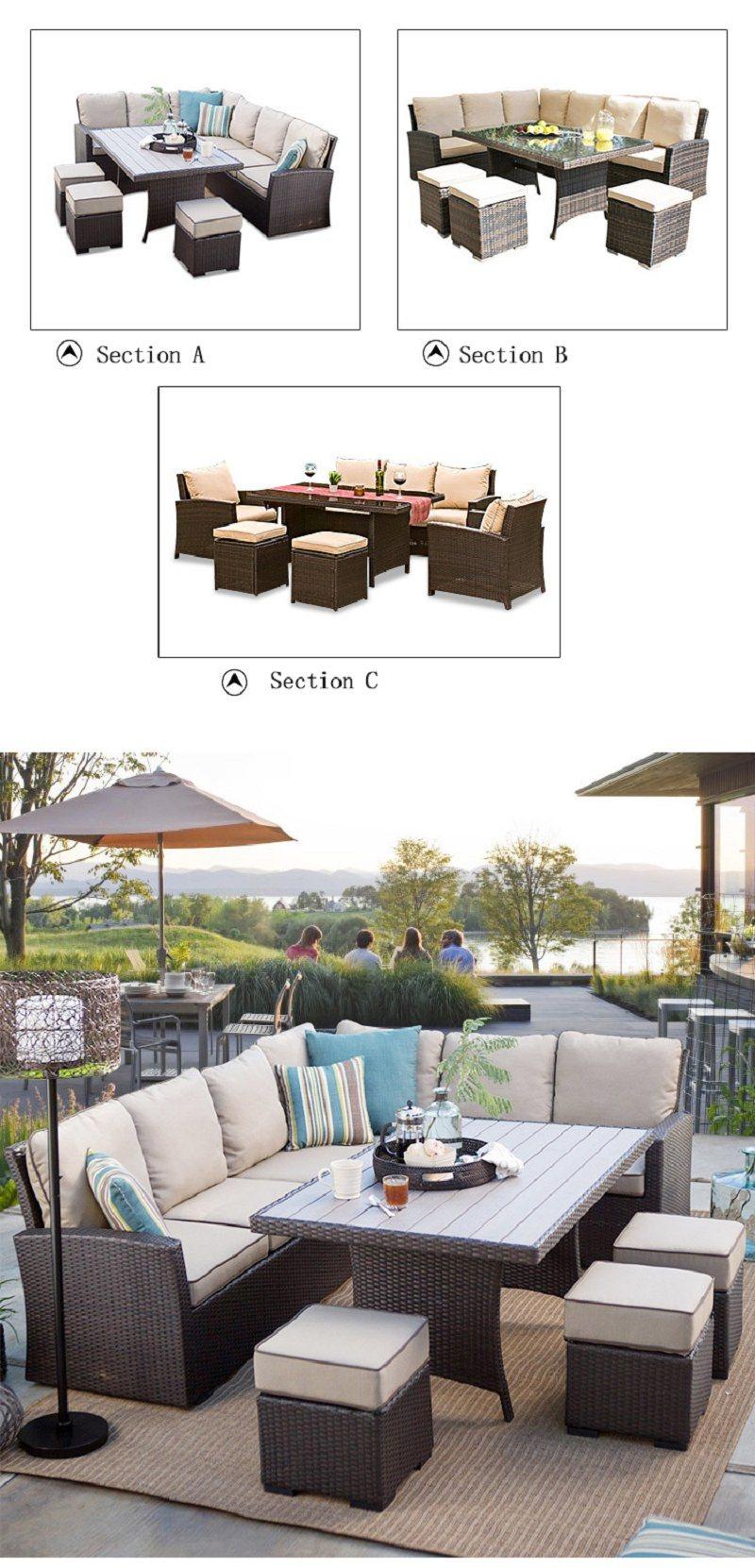 Outdoor Furniture Patio Rattan, PE Wicker Chairs Sectional Sofa Couch Conversation Sets