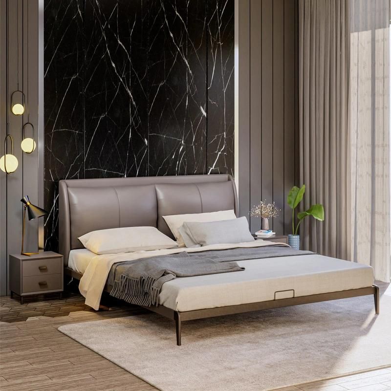 European Design Bedroom Bed Luxury King Size Bedroom Furniture Bed with Beside Table