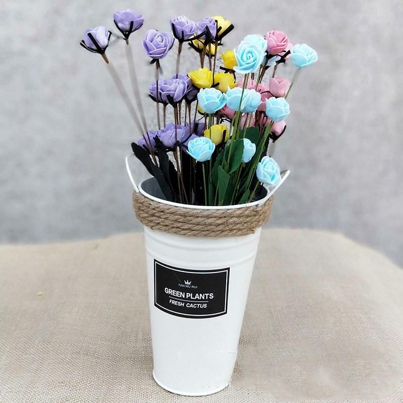 Tin Metal Iron Art Flower Bucket Stainless Steel Vase Plants Pot for Wedding Home Decoration