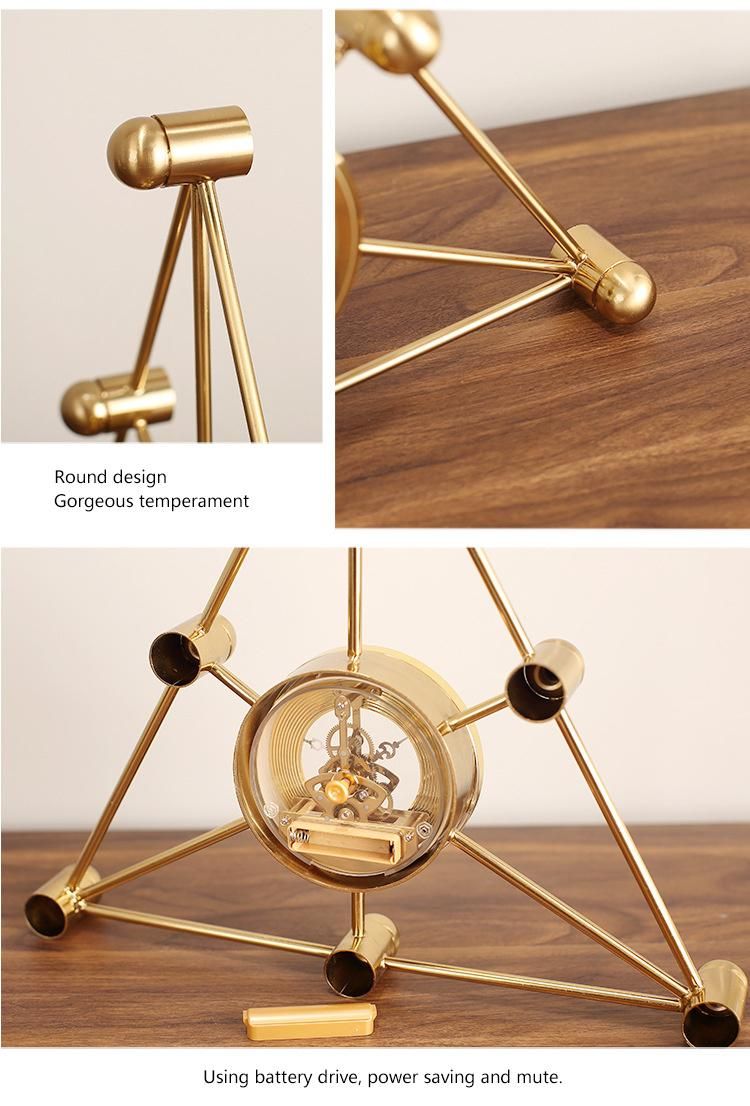 European Home Decor Creative Geometric Decoration Desk Table Mute Movement Iron Clock