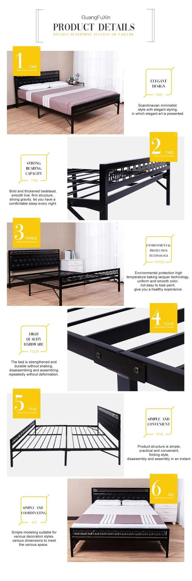 Wholesale Cheap Black Queen Size Metal Bed Frames Iron Bed