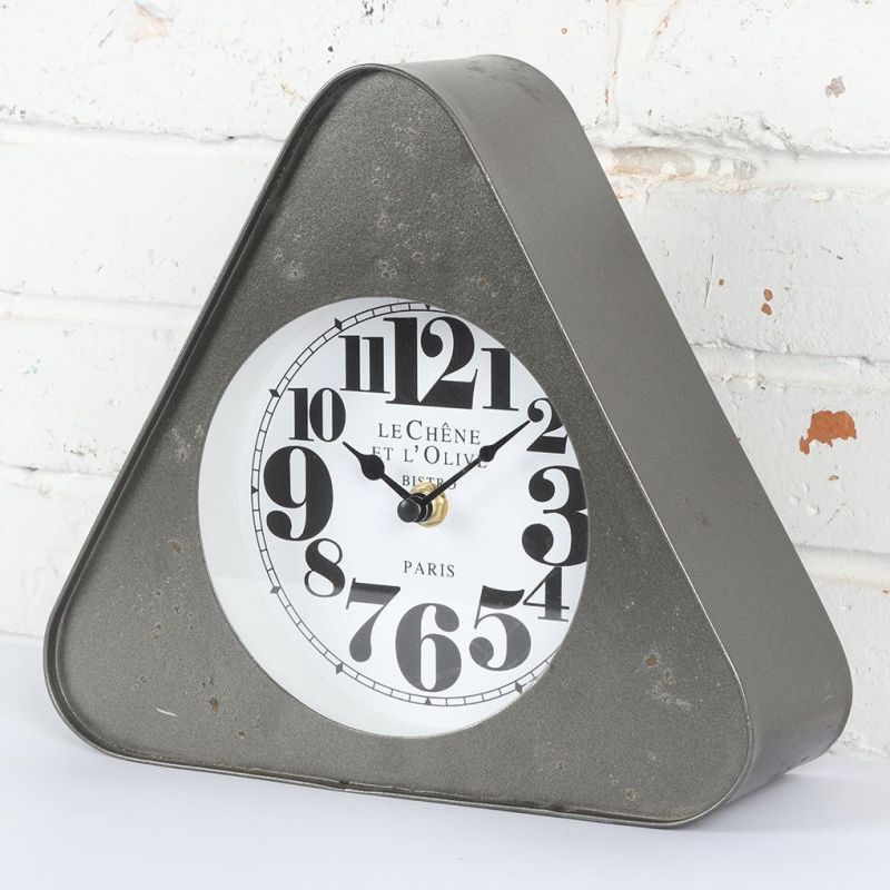 Simple Style Iron Table Clock, Leader Table Clock, Metal Desk Clock, Simple Triangle Mantel Clock
