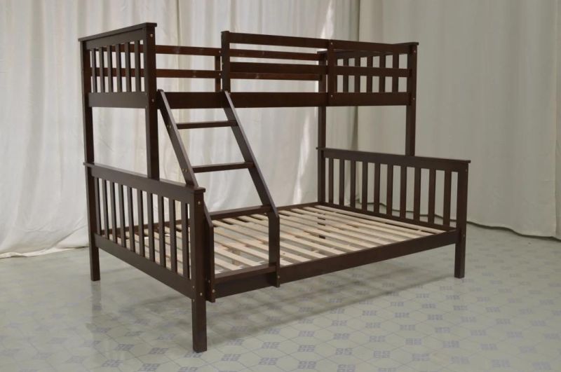 Brown European Wooden Bunk Bed for 3 Children