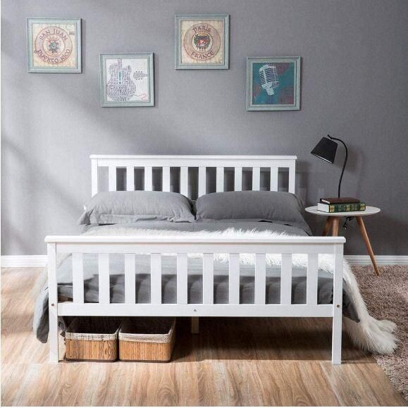 Hand Craft Wooden White Color Bed Frame Baby Kids Bed