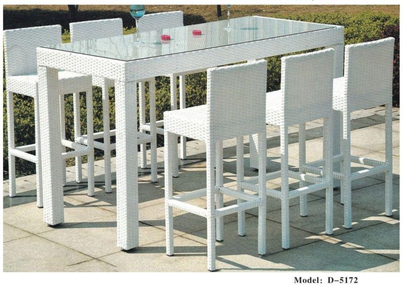 7 Pieces Outdoor Patio Garden Bar Table Stools Dining Set Wicker Rattan Outdoor Furniture