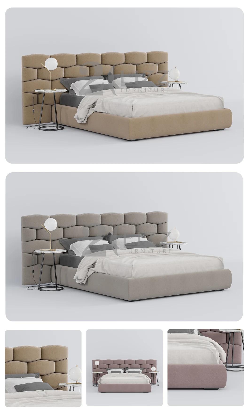 Contemporary High Class Chich Grey Home Bedroom Queen Size Wood Bed Modern Bedroom Furniture