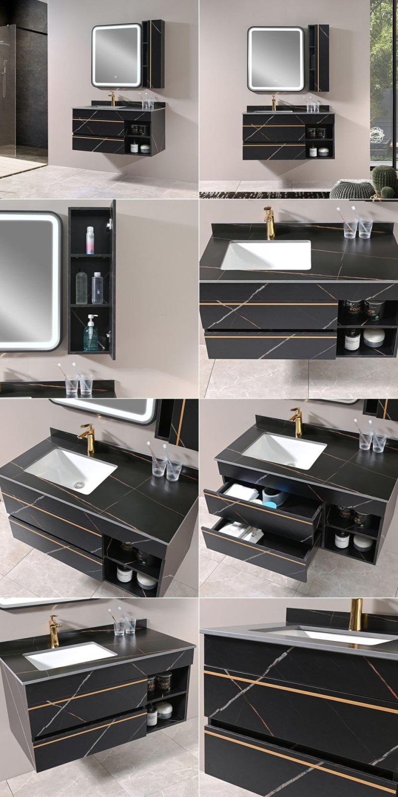 Factory China Hangzhou Ceramics American European Style Bathroom Wooden Basin Cabinet Vanity with Mirror