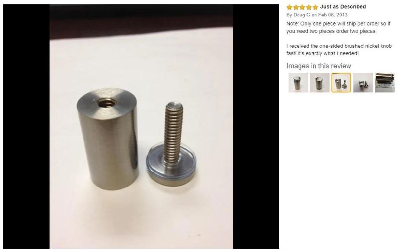 Cylinder Style Single-Sided Shower Door Knob Brushed Nickel