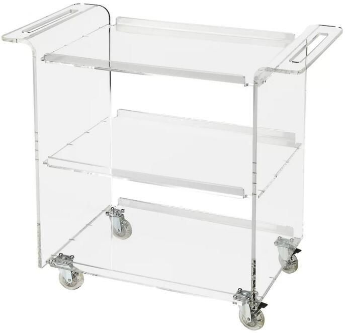 Clear Acrylic Hospital Fast Food Rolling Kitchen Trolley Plastic Bar Cart with Wheels