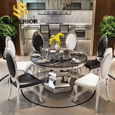 Restaurant Round Black Marble Metal Dining Table of 6 Seaters