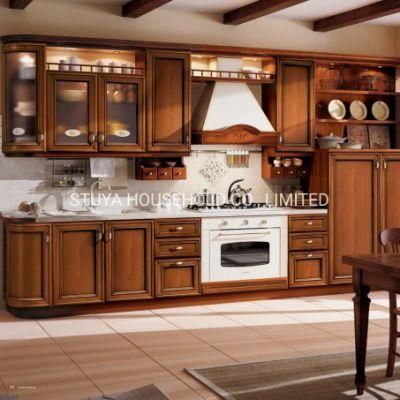 Classical Style European Alder Cherry Veneer Antique Paint Solid Wood Door Kitchen Cabinet