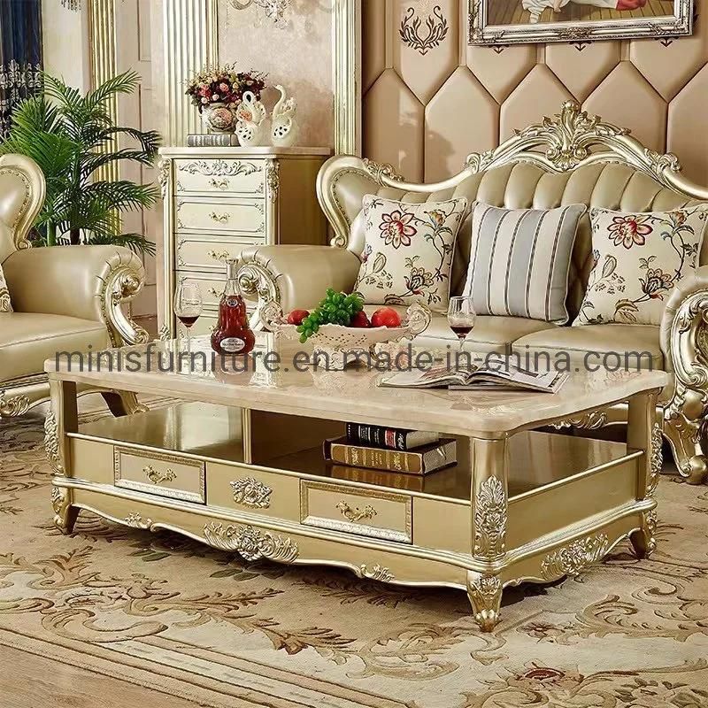 (MN-CCT15) European Living Room Furniture Golden Solid Wooden Marble Tea/Coffee Table