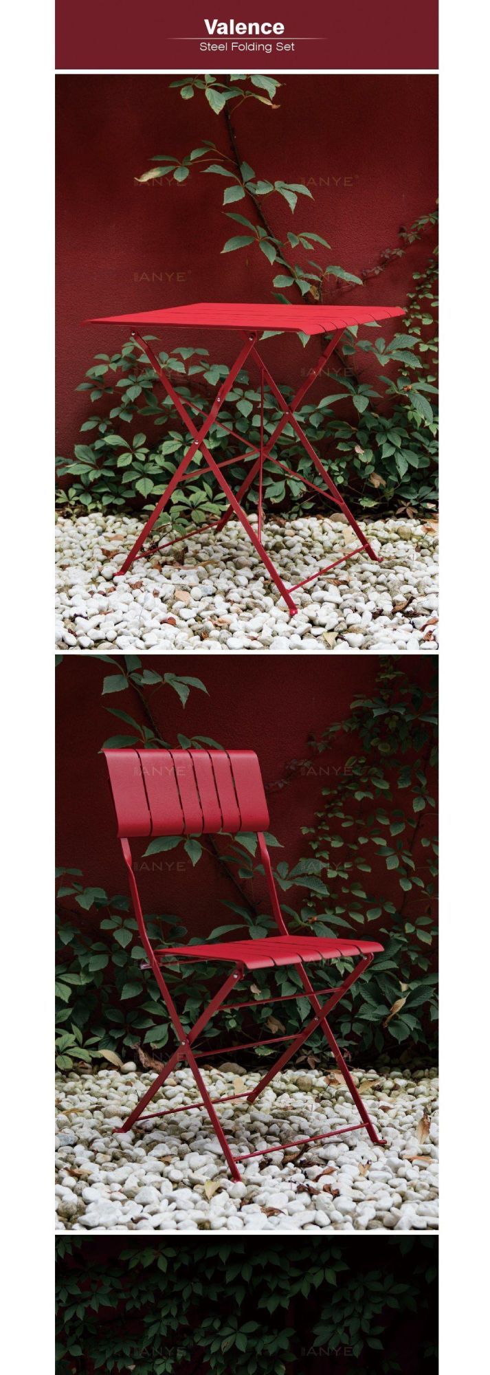 Steel Slats Modern Design Rust Resistant Folding Table and Chair Set Garden Furniture