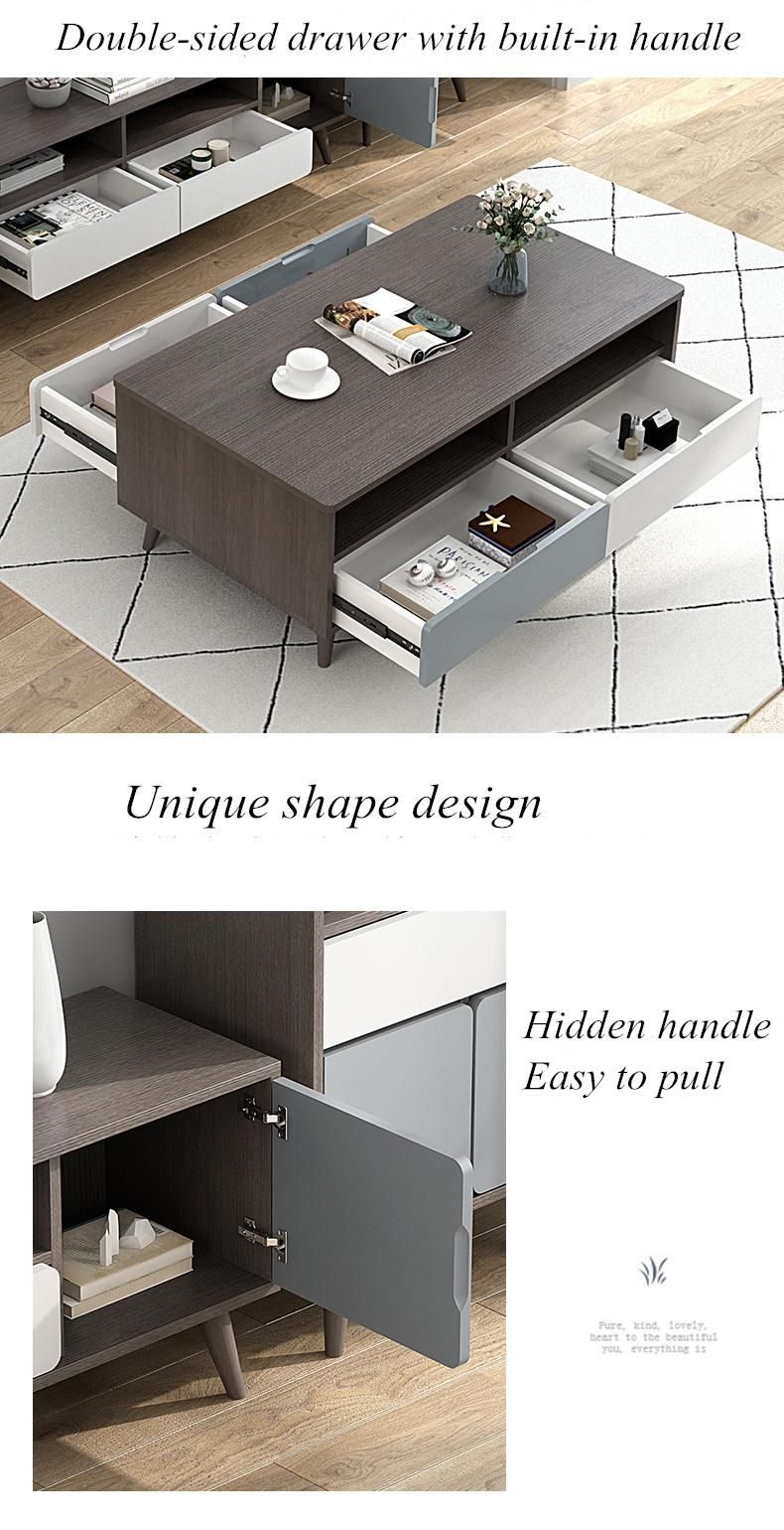 European Modern Style Home Wooden Living Room Furniture Dinner Set Coffee Table Set TV Stand Wall Cabinets with Bookself