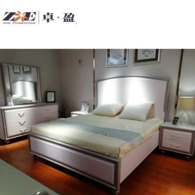 Solid Wooden and MDF Pink Gold Color Painting Modern Bedroom Furniture