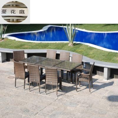 Outdoor Garden Furniture Rattan Chair Table with Stretchable Glass