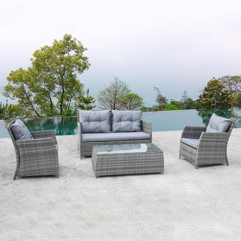 4 Pieces Outdoor Furniture Patio Rattan, PE Wicker Chairs Sectional Sofa Couch Conversation Sets
