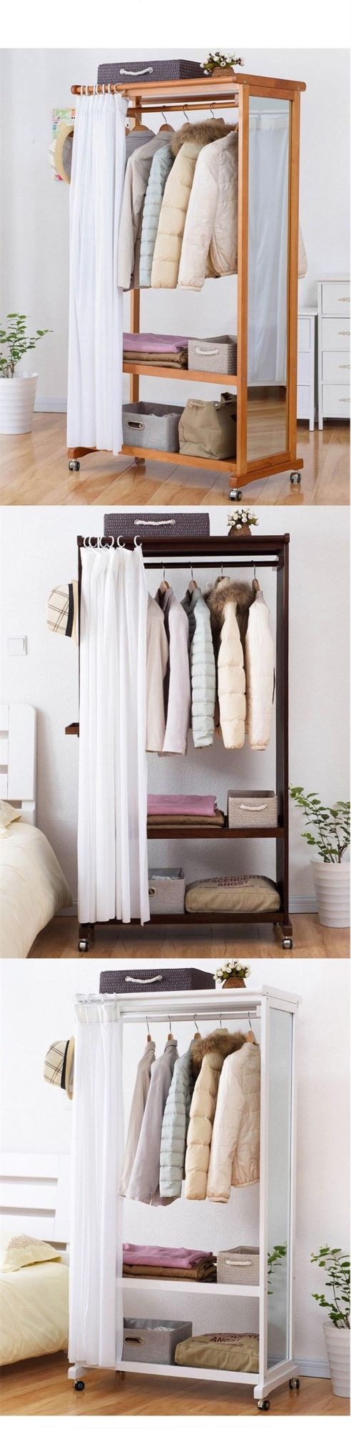European Style Hanger Whole Body Floor Coat Rack with Mirror Bedroom Hanger