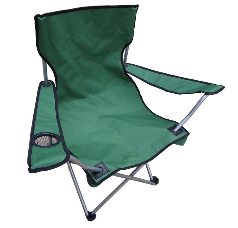Portable Foldable Steel Armrest Camping Chair with Cup Holder