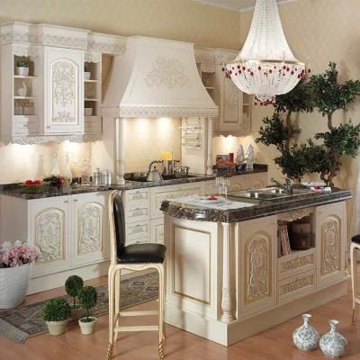 European Style Cabinets Design French Italian Luxury Classic White Solid Wood Kitchen Cabinet Set with Island
