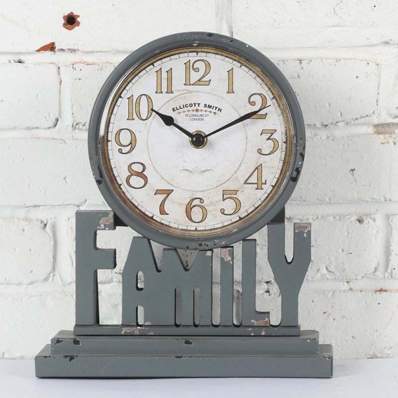 Iron Table Clock with Family & Home & Love Words for Home Decor, Home Desk Clock, Love Metal Table Clock