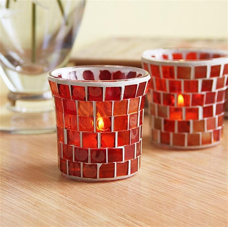 European Red Triangular Glass Mosaic Candlestick Candle Cup Candlelight Dinner Decoration