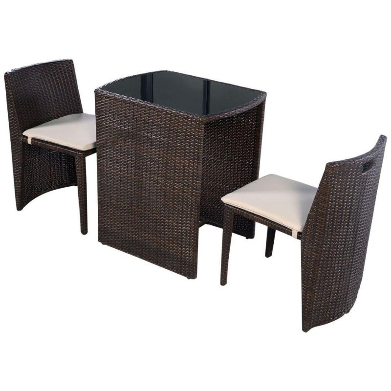 Giantex 3PCS Cushioned Outdoor Wicker Patio Set Convention Bistro Set Garden Lawn Sofa Furniture Brown