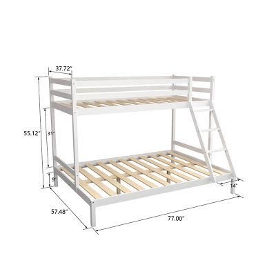 European Style Solid Pine Wooden White Kids Children Bunk Bed with Ladders
